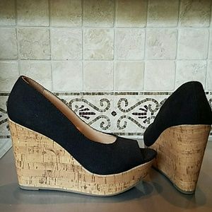 Black Fabric and Cork Platforms, 7M